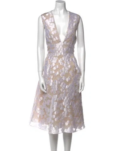 Pre-owned Lela Rose Floral Print Midi Length Dress In Neutral