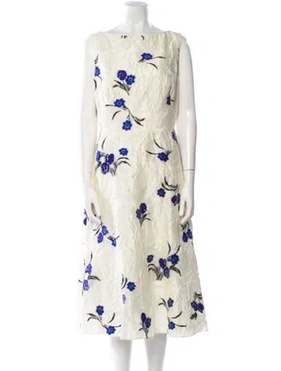 Pre-owned Lela Rose Floral Print Midi Length Dress In Neutral