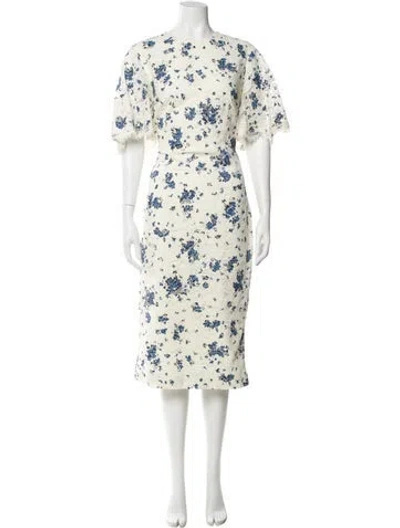 Pre-owned Lela Rose Floral Print Midi Length Dress In Neutral