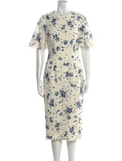 Pre-owned Lela Rose Floral Print Midi Length Dress In Neutral