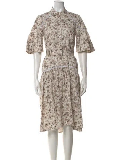 Pre-owned Lela Rose Floral Print Midi Length Dress In Neutral