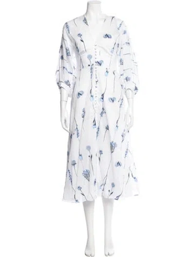 Pre-owned Lela Rose Floral Print Midi Length Dress In Neutral