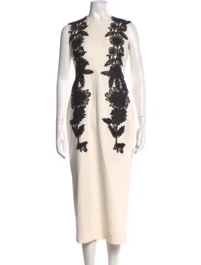 Pre-owned Lela Rose Floral Print Midi Length Dress In Neutral