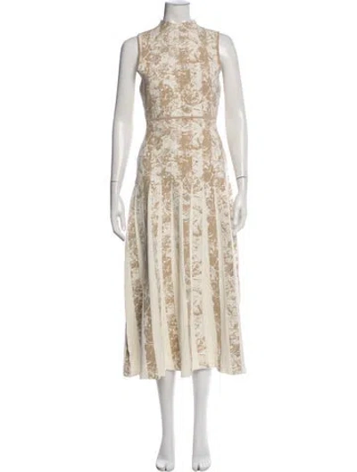 Pre-owned Lela Rose Floral Print Midi Length Dress In Neutral
