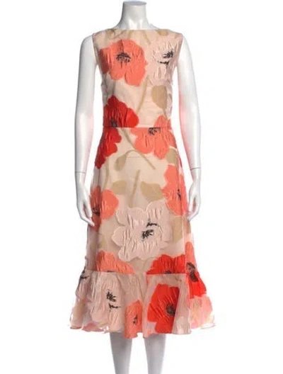 Pre-owned Lela Rose Floral Print Midi Length Dress In Neutrals