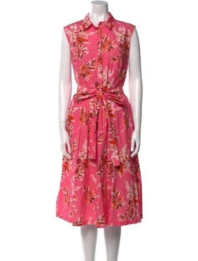 Pre-owned Lela Rose Floral Print Midi Length Dress In Pink