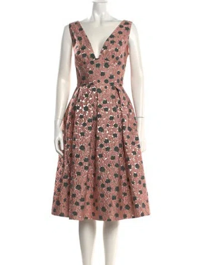Pre-owned Lela Rose Floral Print Midi Length Dress In Pink