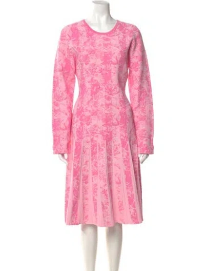 Pre-owned Lela Rose Floral Print Midi Length Dress In Pink