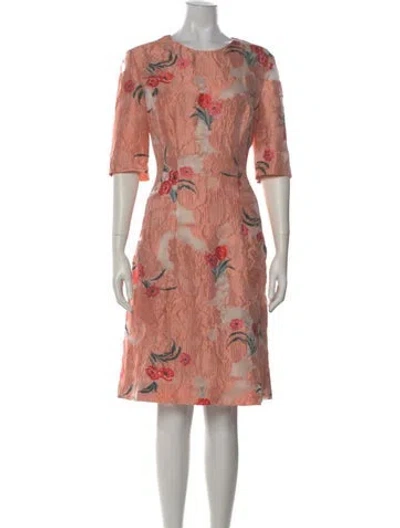 Pre-owned Lela Rose Floral Print Midi Length Dress In Pink