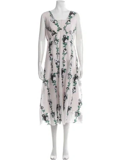 Pre-owned Lela Rose Floral Print Midi Length Dress In Pink