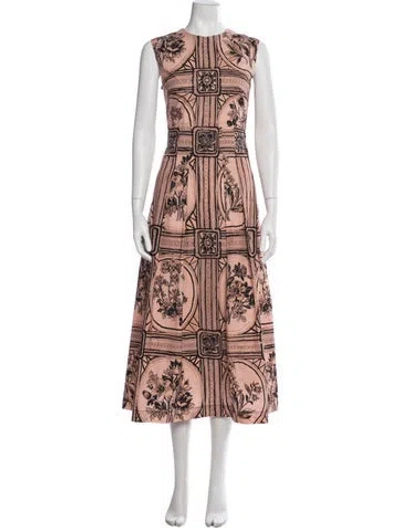Pre-owned Lela Rose Floral Print Midi Length Dress In Pink