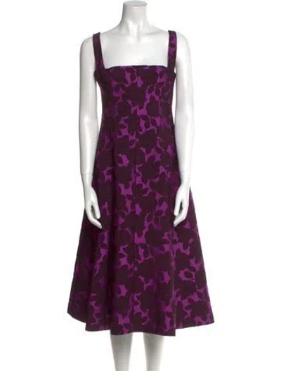 Pre-owned Lela Rose Floral Print Midi Length Dress In Purple
