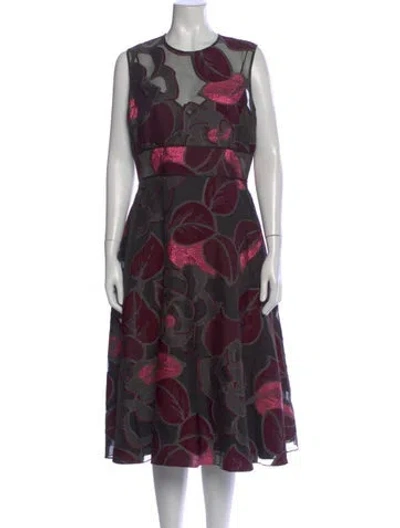 Pre-owned Lela Rose Floral Print Midi Length Dress In Purple