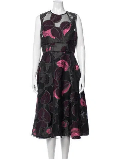 Pre-owned Lela Rose Floral Print Midi Length Dress In Purple