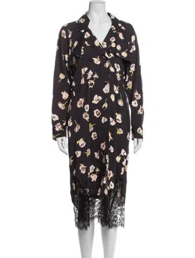 Pre-owned Lela Rose Floral Print Midi Length Dress In Purple