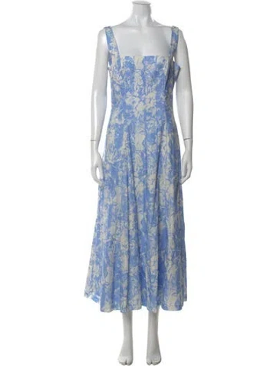 Pre-owned Lela Rose Floral Print Midi Length Dress W/ Tags In Blue