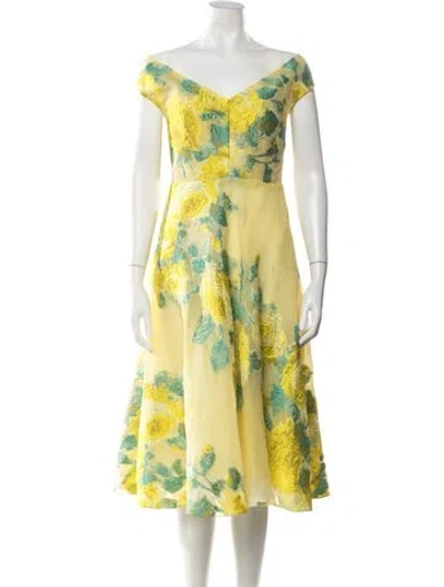Pre-owned Lela Rose Floral Print Midi Length Dress W/ Tags In Multi