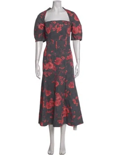 Pre-owned Lela Rose Floral Print Midi Length Dress W/ Tags In Red