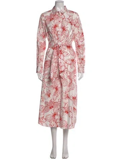 Pre-owned Lela Rose Floral Print Midi Length Dress In White