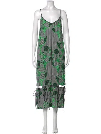 Pre-owned Lela Rose Floral Print Midi Length Dress In White