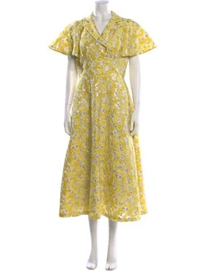 Pre-owned Lela Rose Floral Print Midi Length Dress In Yellow