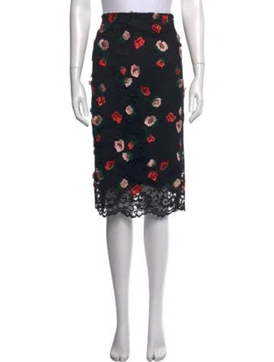 Pre-owned Lela Rose Floral Print Midi Length Skirt In Black