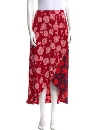 Pre-owned Lela Rose Floral Print Midi Length Skirt In Red
