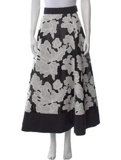 Pre-owned Lela Rose Floral Print Midi Length Skirt W/ Tags In Black