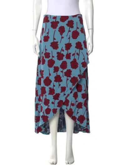 Pre-owned Lela Rose Floral Print Midi Length Skirt W/ Tags In Blue