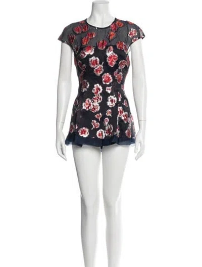 Pre-owned Lela Rose Floral Print Mini Dress In Black