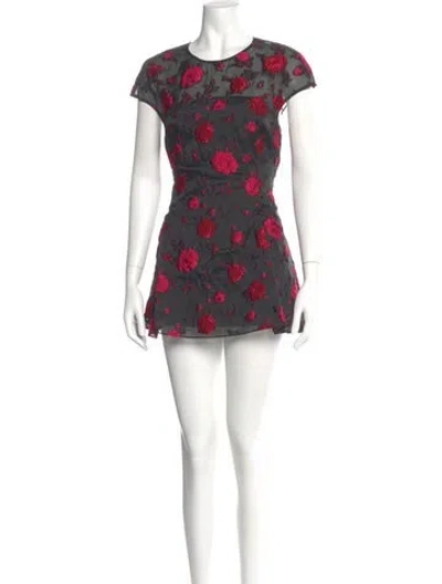 Pre-owned Lela Rose Floral Print Mini Dress In Black