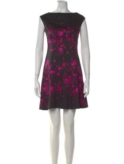 Pre-owned Lela Rose Floral Print Mini Dress In Black