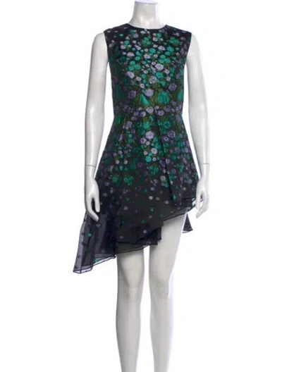Pre-owned Lela Rose Floral Print Mini Dress In Black
