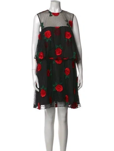 Pre-owned Lela Rose Floral Print Mini Dress In Black