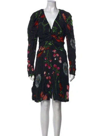 Pre-owned Lela Rose Floral Print Mini Dress In Black