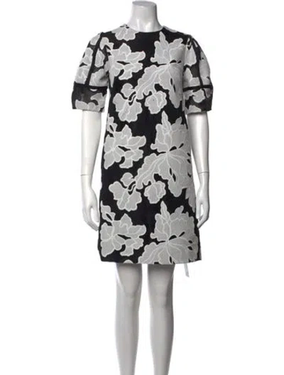Pre-owned Lela Rose Floral Print Mini Dress In Black
