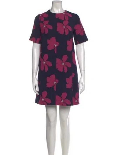 Pre-owned Lela Rose Floral Print Mini Dress In Blue