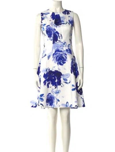 Pre-owned Lela Rose Floral Print Mini Dress In Blue