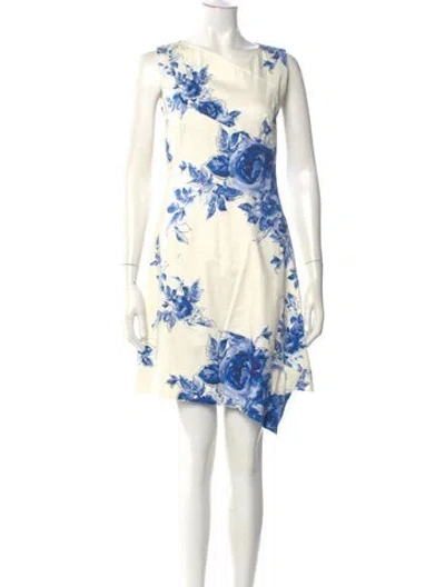 Pre-owned Lela Rose Floral Print Mini Dress In Blue
