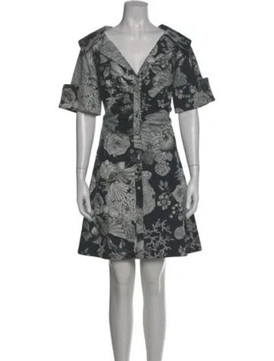 Pre-owned Lela Rose Floral Print Mini Dress In Blue