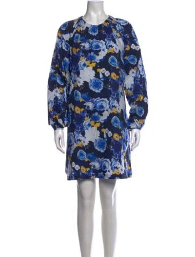 Pre-owned Lela Rose Floral Print Mini Dress In Blue