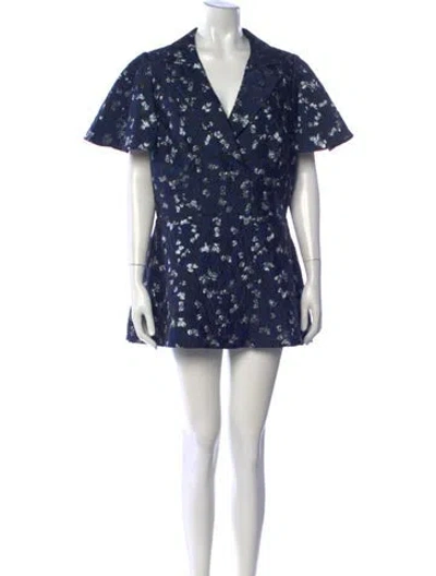 Pre-owned Lela Rose Floral Print Mini Dress In Blue