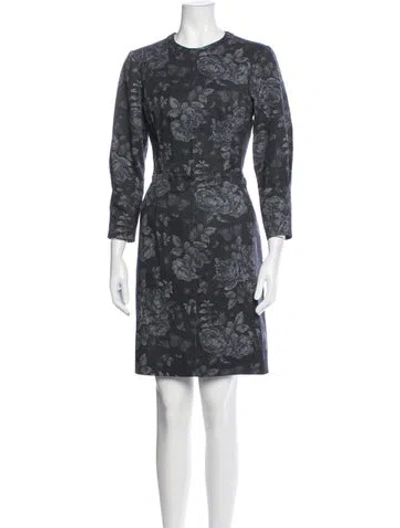 Pre-owned Lela Rose Floral Print Mini Dress In Blue