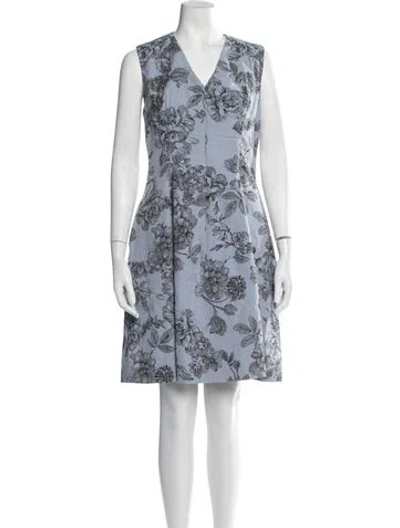 Pre-owned Lela Rose Floral Print Mini Dress In Blue