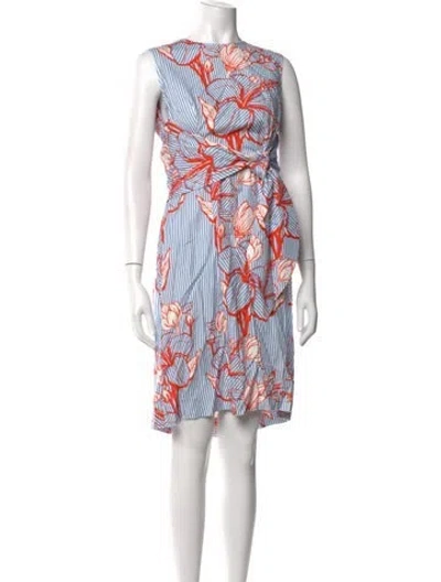 Pre-owned Lela Rose Floral Print Mini Dress In Blue/red/white