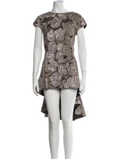 Pre-owned Lela Rose Floral Print Mini Dress In Brown