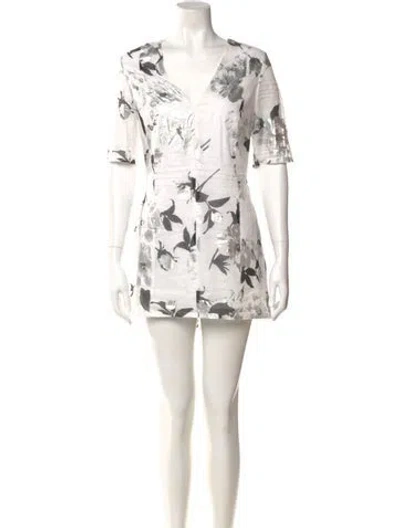 Pre-owned Lela Rose Floral Print Mini Dress In Gray