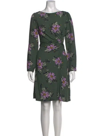 Pre-owned Lela Rose Floral Print Mini Dress In Green