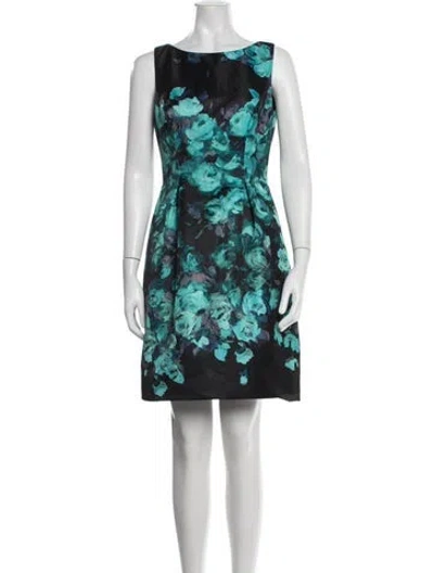 Pre-owned Lela Rose Floral Print Mini Dress In Green