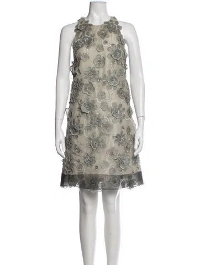 Pre-owned Lela Rose Floral Print Mini Dress In Grey